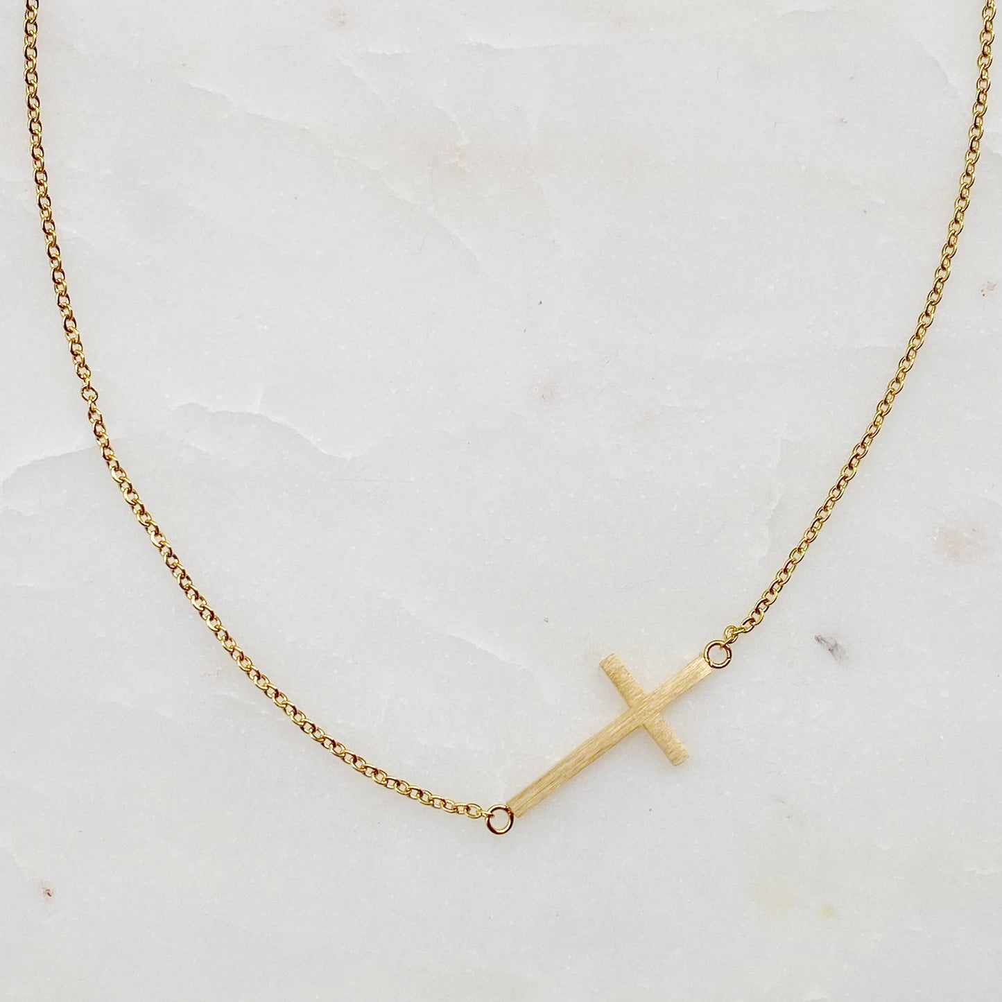 Side Cross Necklace: Silver