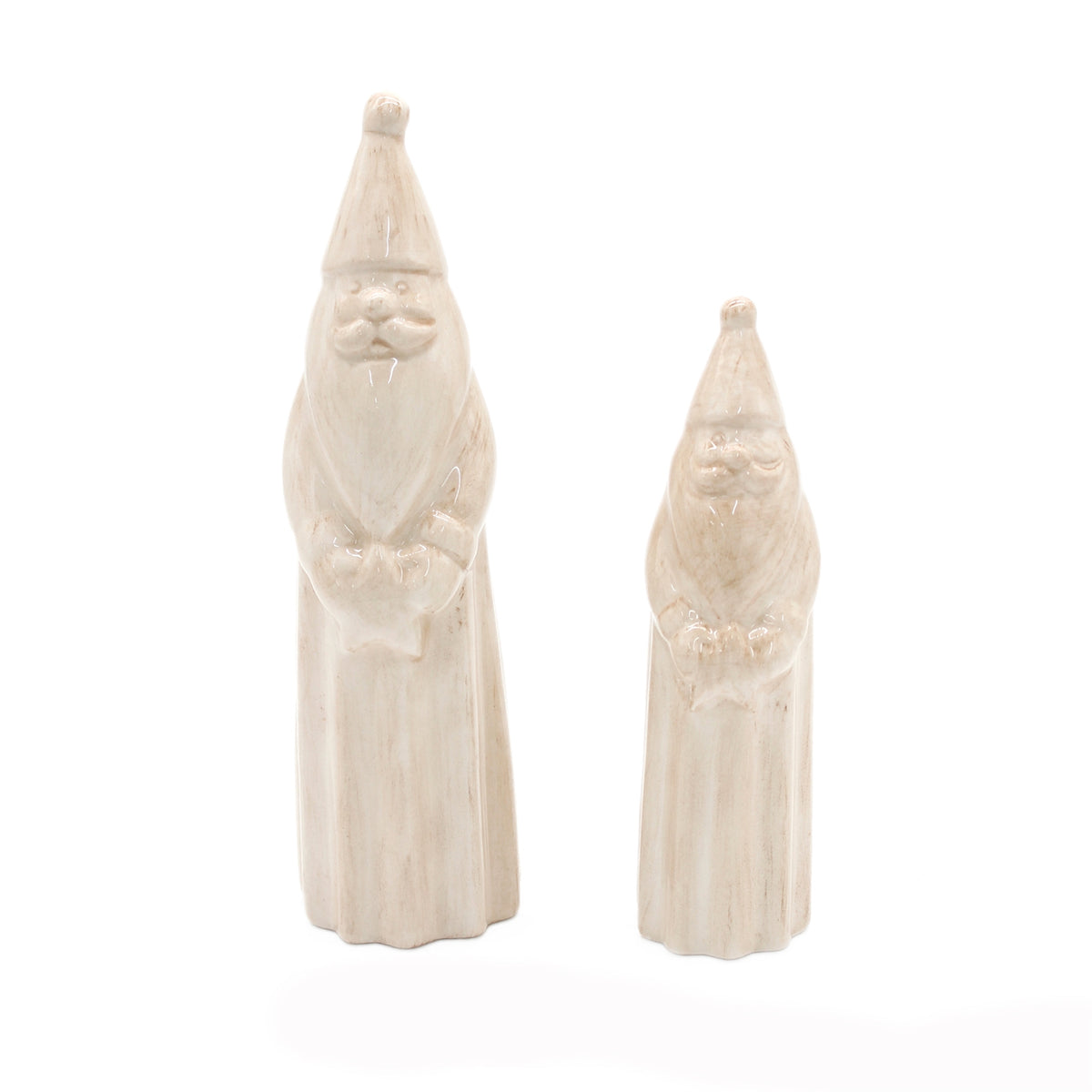 Set of 2 Cream Porcelain Santa Figurines
