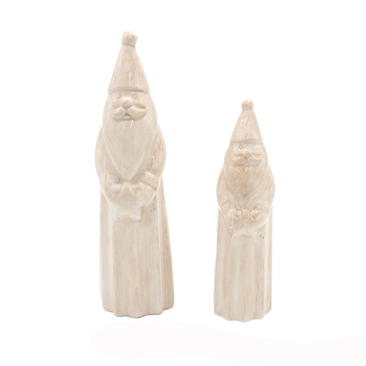 Set of 2 Cream Porcelain Santa Figurines