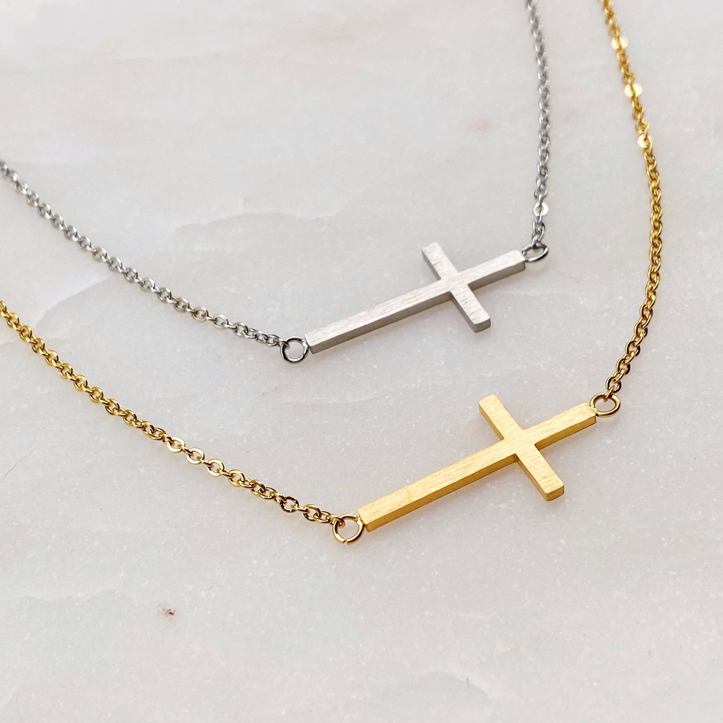 Side Cross Necklace: Silver