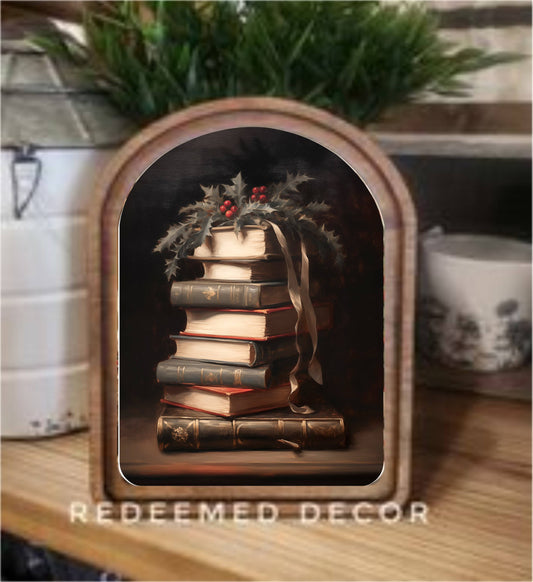 Arch Top Christmas Books Framed Art  : 6x8"