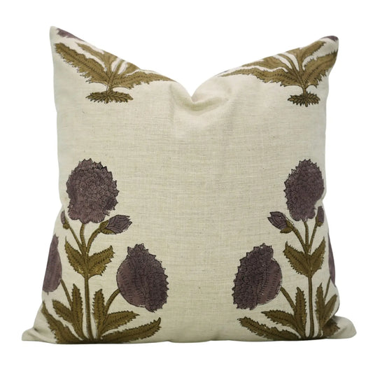 Bohemian Block Plum Floral Linen Pillow Cover (ONLINE EXCLUSIVE)