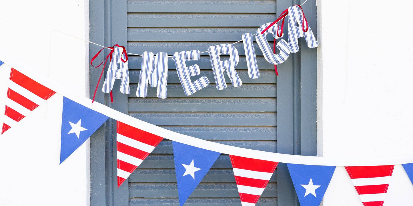 America Ticking Linen Puffy Banner