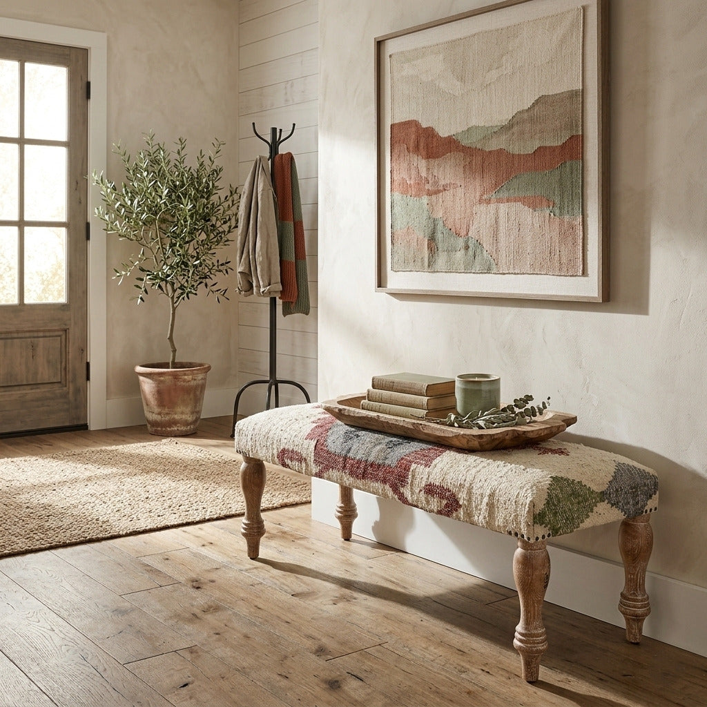 Rustic Upholstered Bench  (ONLINE EXCLUSIVE)