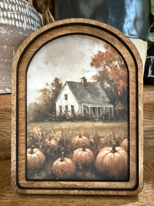 Arch Top Pumpkin Farmhouse Framed Art
