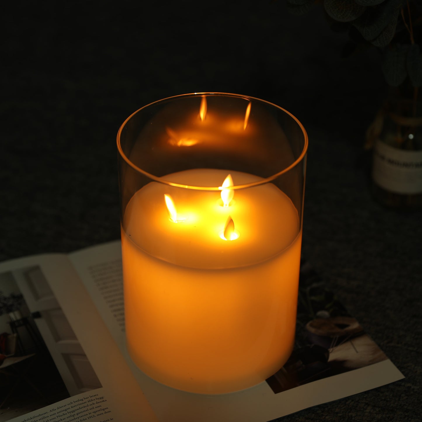 8''High 3-Wick Glass Flameless Candles White  (ONLINE EXCLUSIVE)