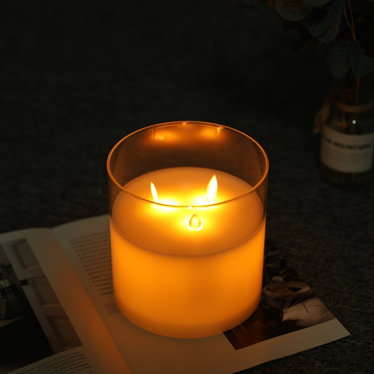 6''High  3-Wick Glass Flameless Candle (ONLINE EXCLUSIVE)