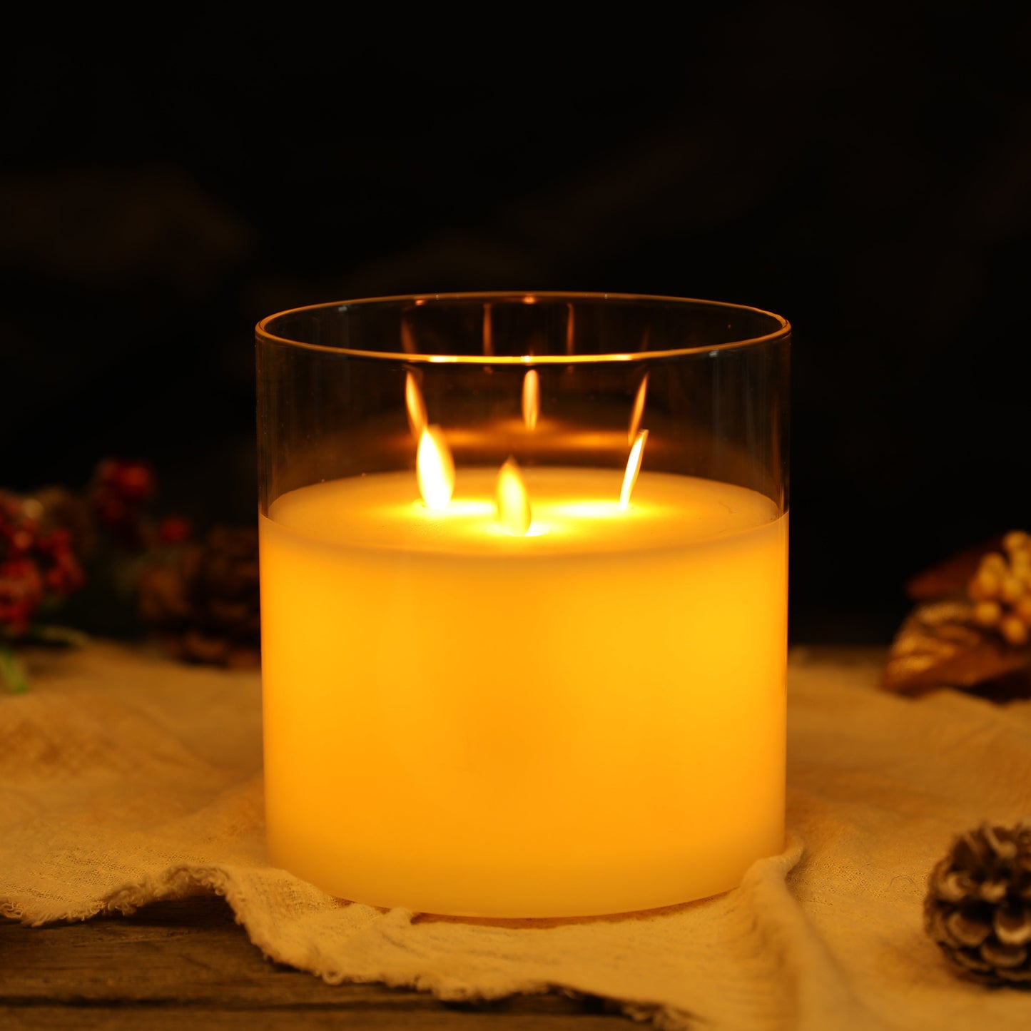 6''High  3-Wick Glass Flameless Candle (ONLINE EXCLUSIVE)