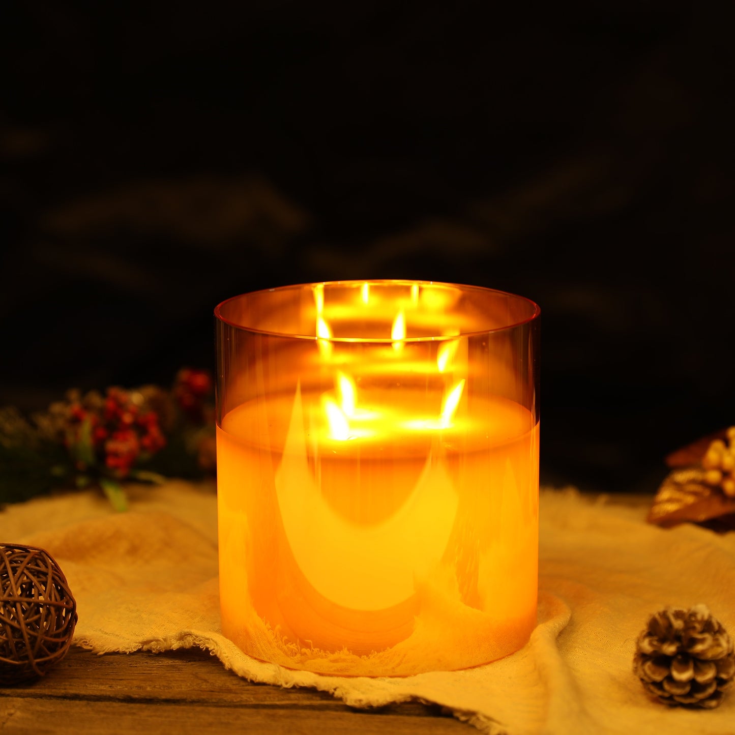 6''High 3-Wick Glass Flameless Candles (ONLINE EXCLUSIVE)