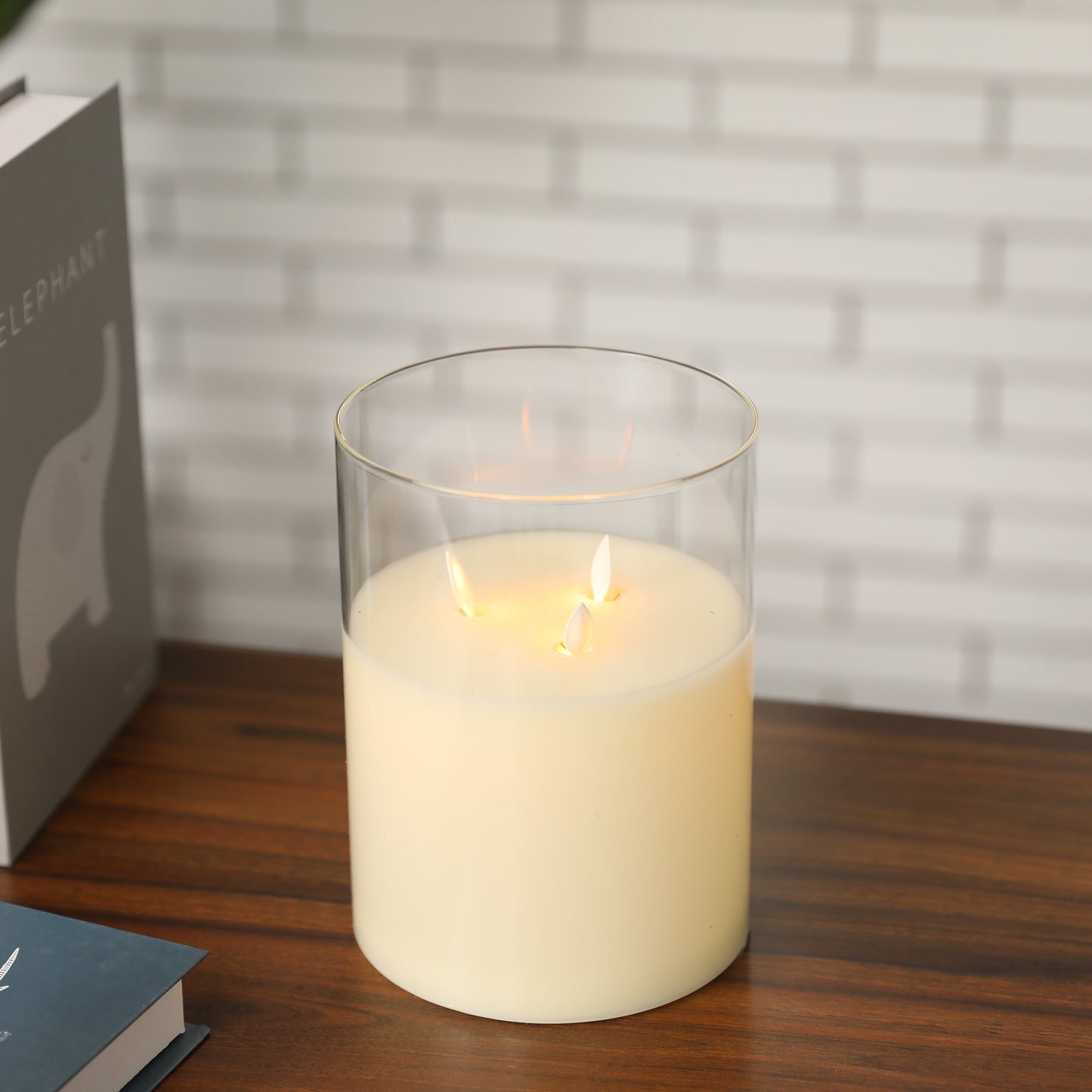 8''High 3-Wick Glass Flameless Candles White  (ONLINE EXCLUSIVE)