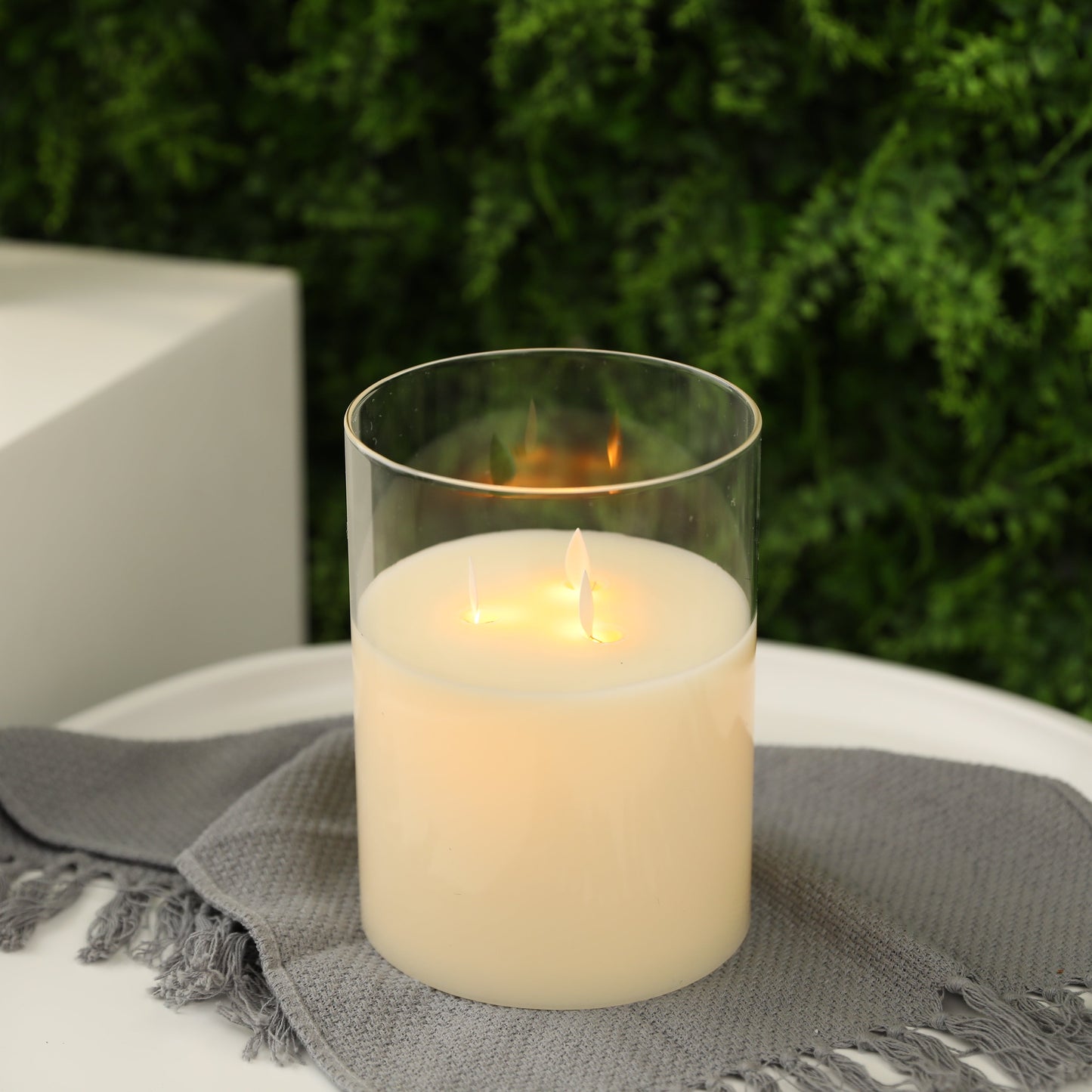 8''High 3-Wick Glass Flameless Candles White  (ONLINE EXCLUSIVE)