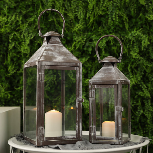 Antique Grey Brush Decorative Lanterns -Set of 2  (ONLINE EXCLUSIVE)