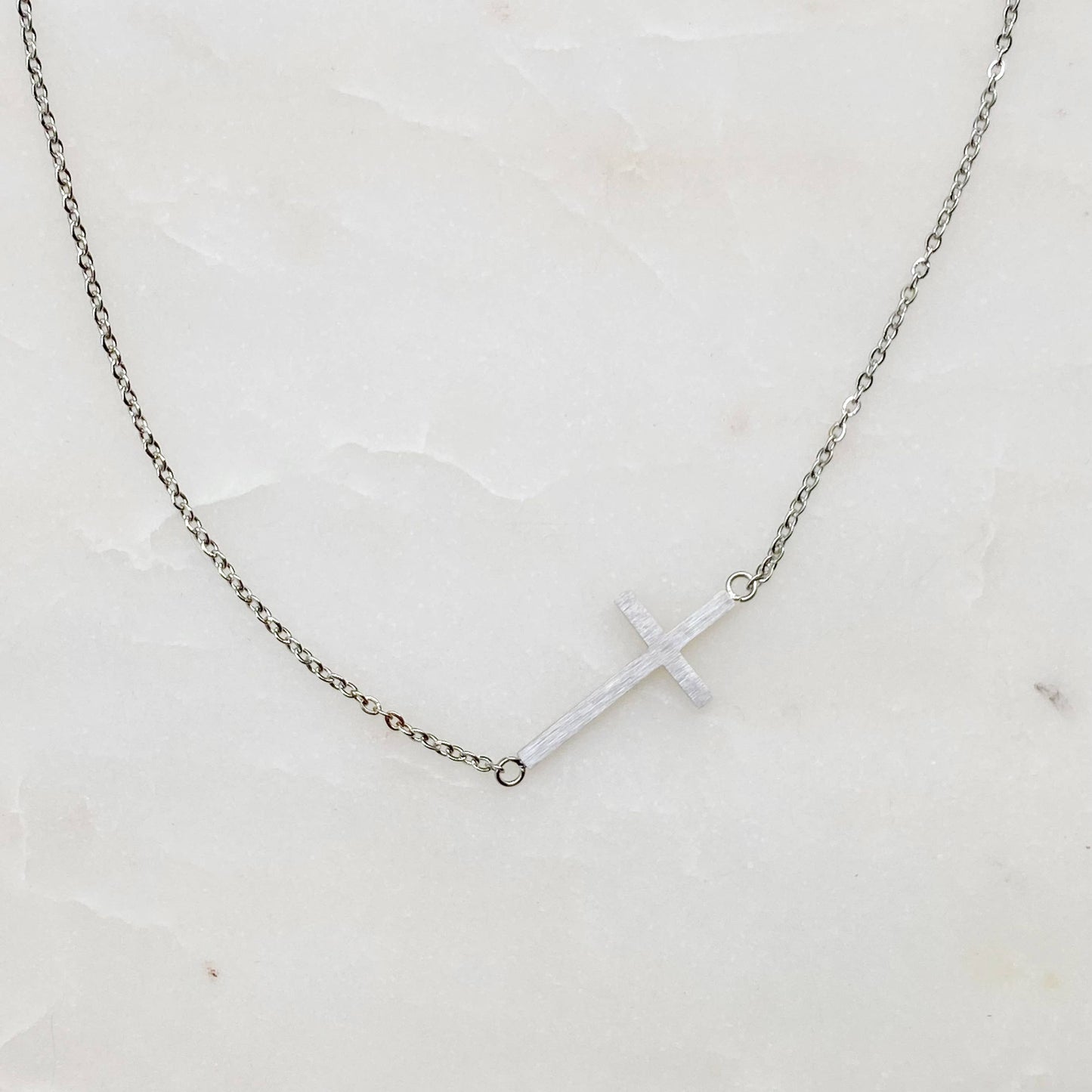 Side Cross Necklace: Silver