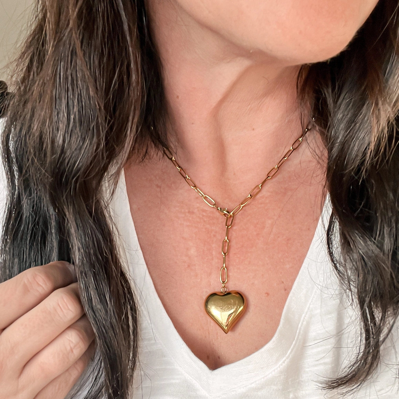 Puffed Gold Heart Link Necklace  (ONLINE EXCLUSIVE)