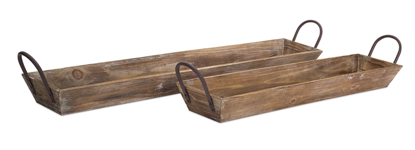Set of 2 Wooden Trays