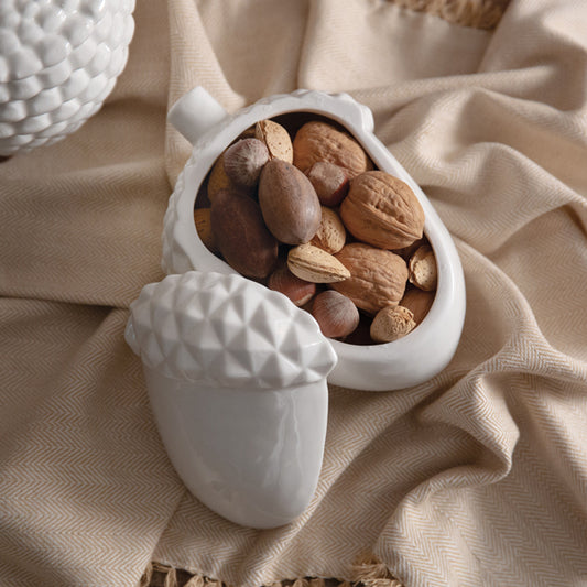 Cream Ceramic Acorn Jar