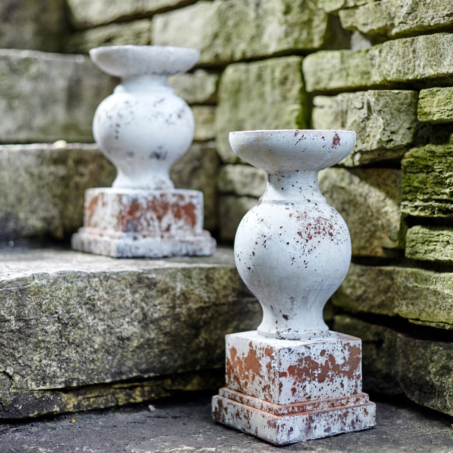 Set of 2 Distressed Candleholders