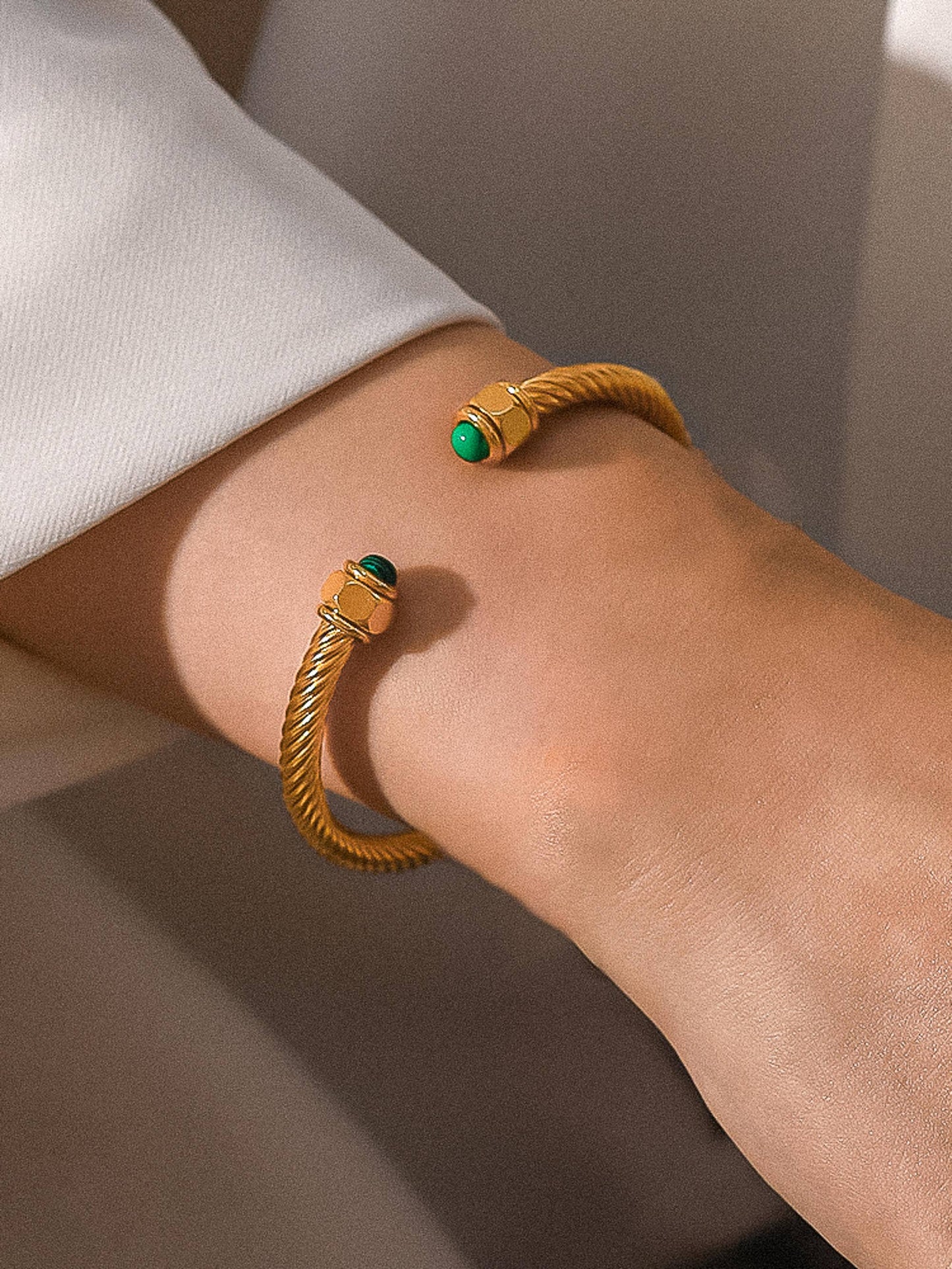 Gold Braided Green Bangle