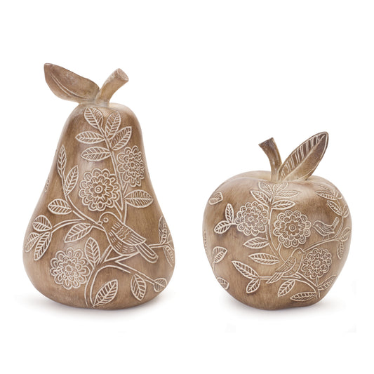 Carved Pear & Apple (Set of 2)