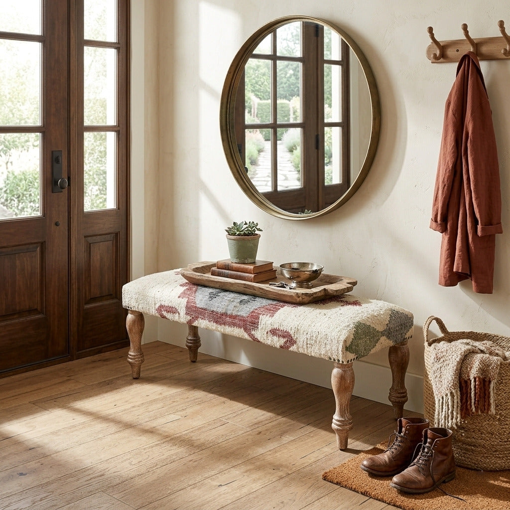 Rustic Upholstered Bench  (ONLINE EXCLUSIVE)