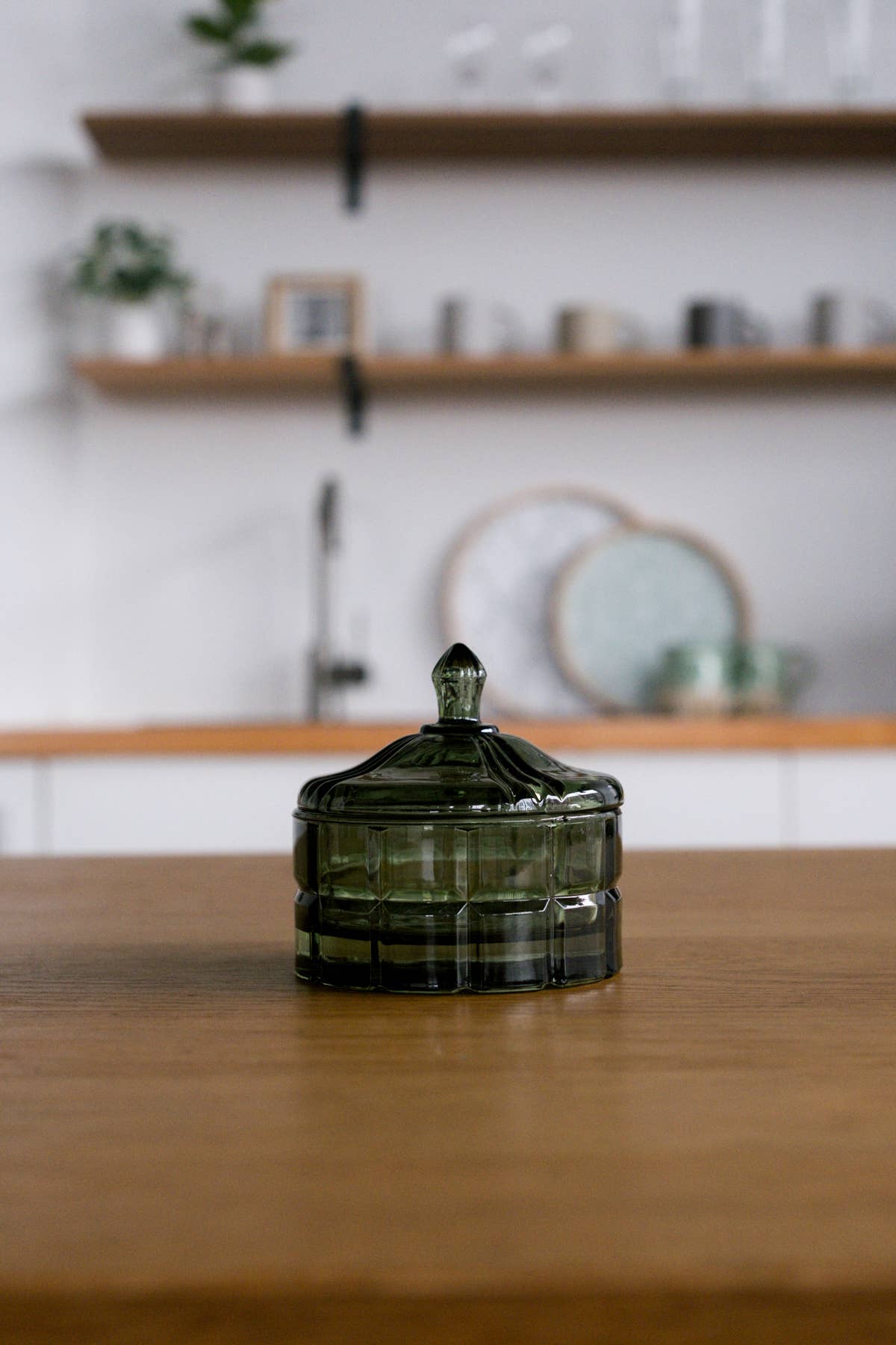 Cottage Bloom Short Green Vintage Glass Vessel