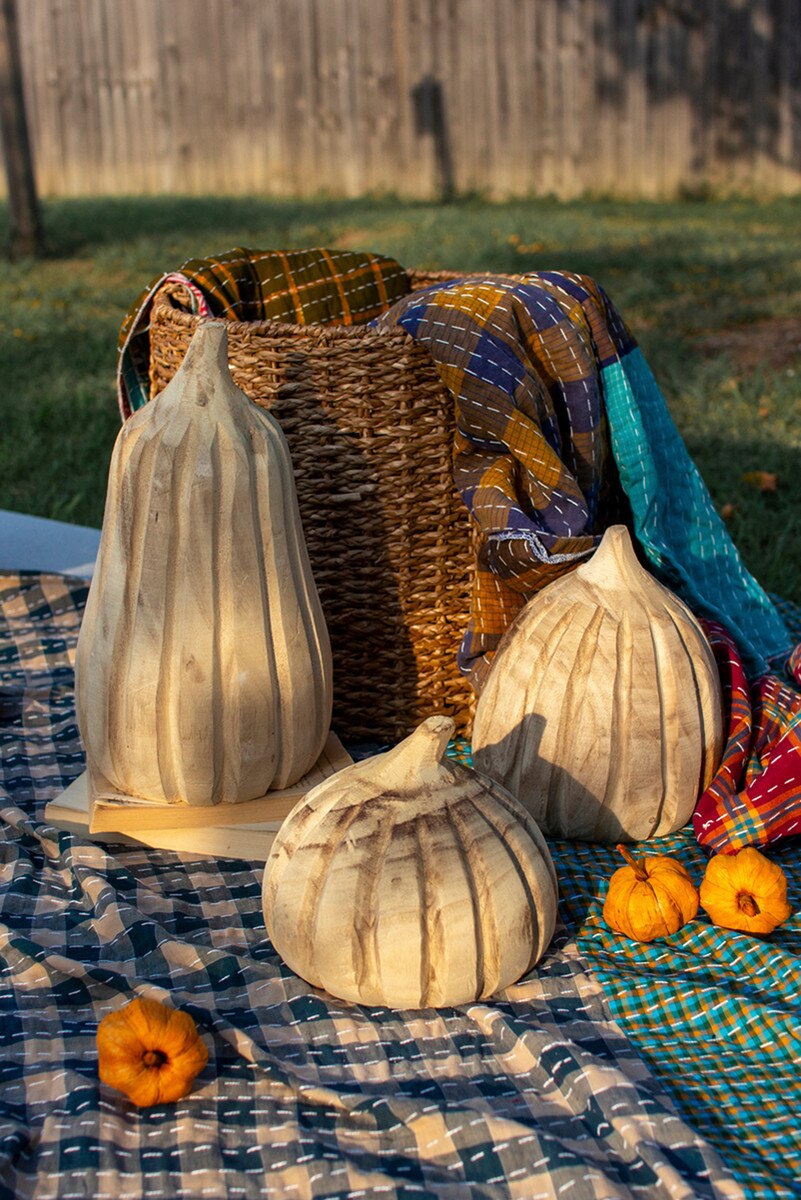Carved Wood Pumpkins