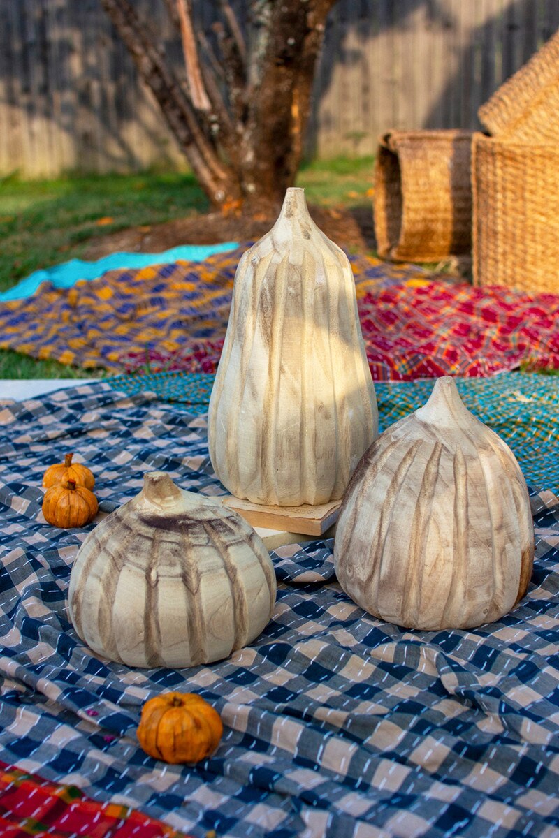 Carved Wood Pumpkins