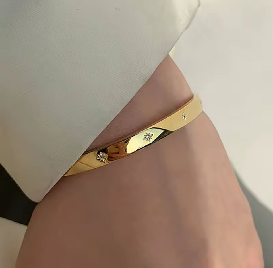 Gold Starburst CZ Bangle