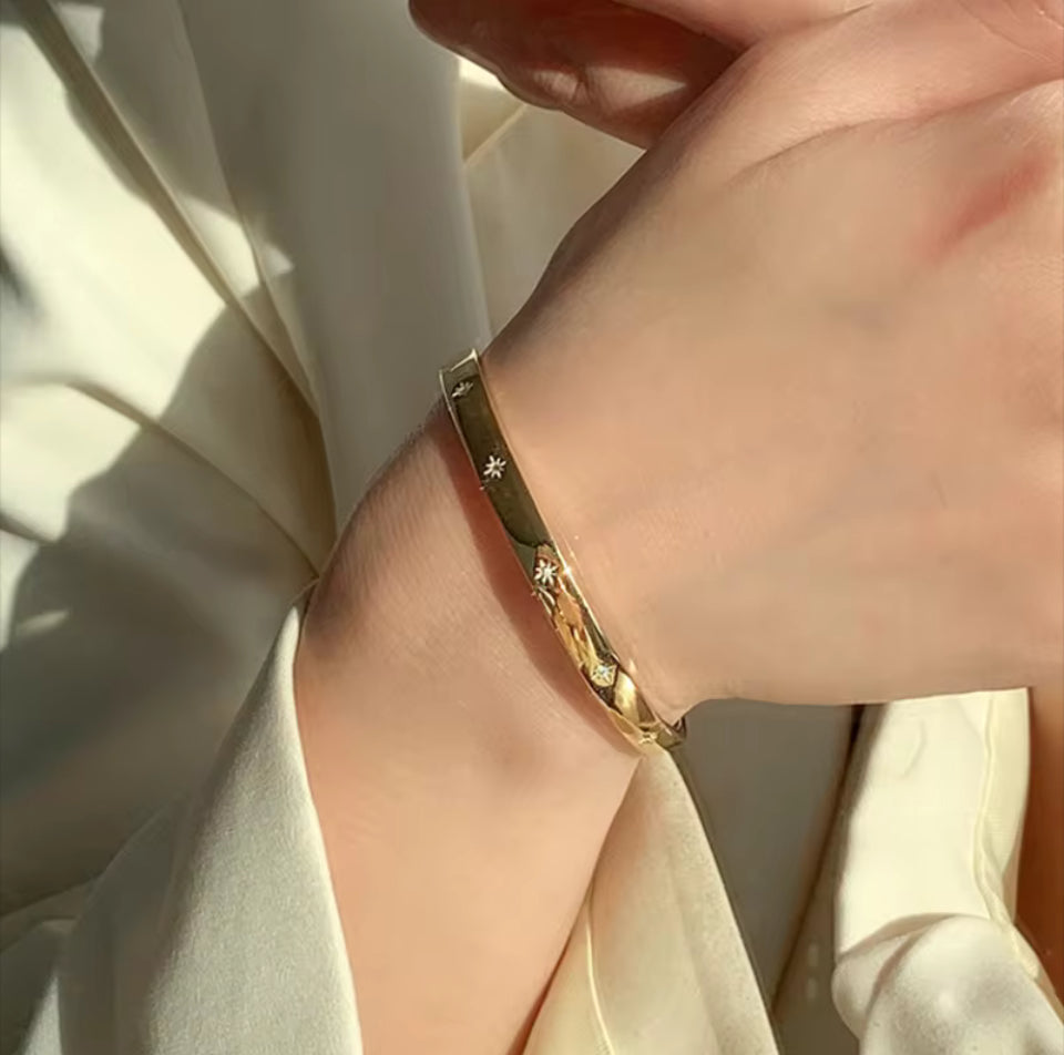 Gold Starburst CZ Bangle