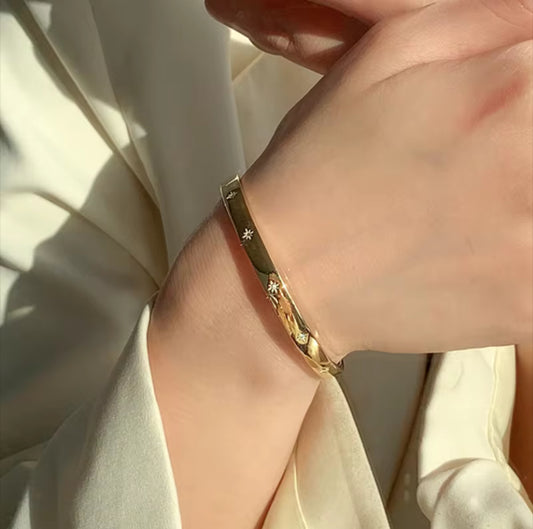 Gold Starburst CZ Bangle