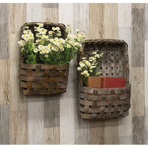 Aged Tobacco Wall Baskets, Set of 2