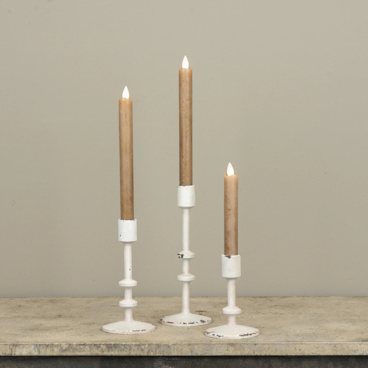 White Metal Candle Sticks - set of 3