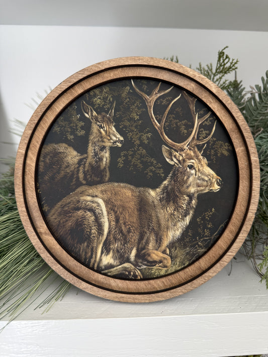 8" Round Christmas Reindeer Art