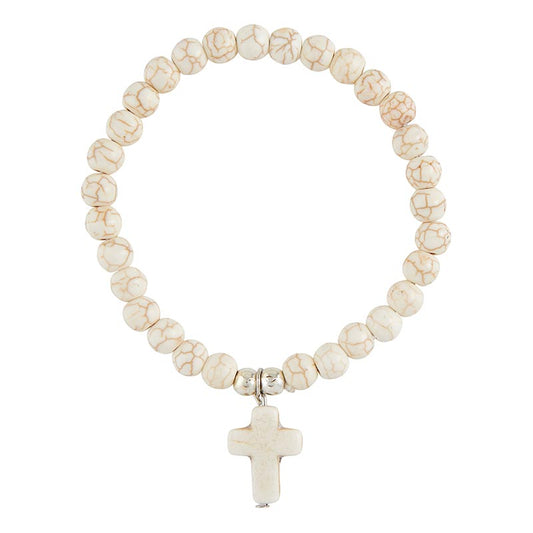 White Petite Beaded Cross Bracelet