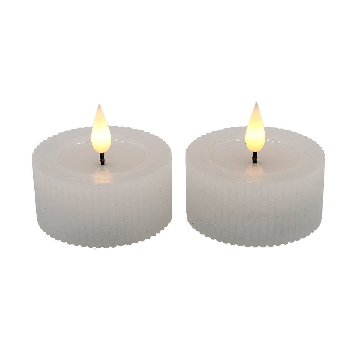 Set of 2 Short Ridged White Votive LED Candles