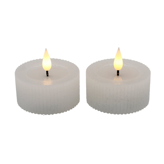 Set of 2 Short Ridged White Votive LED Candles