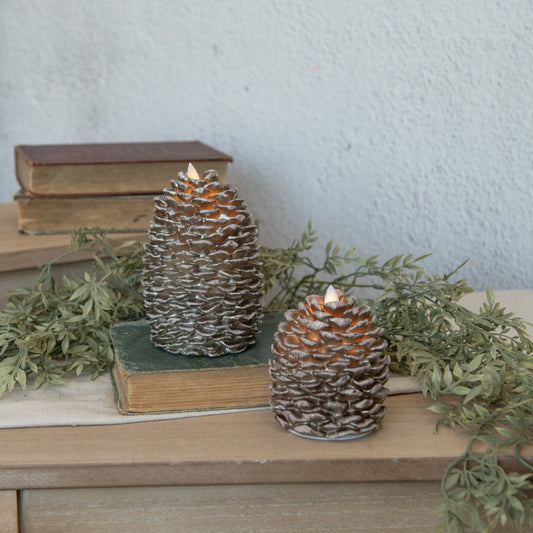 Battery Pinecone Candles - Brown