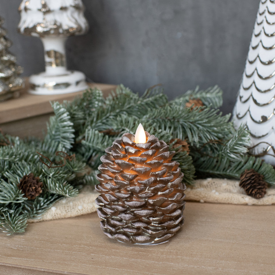 Battery Pinecone Candles - Brown