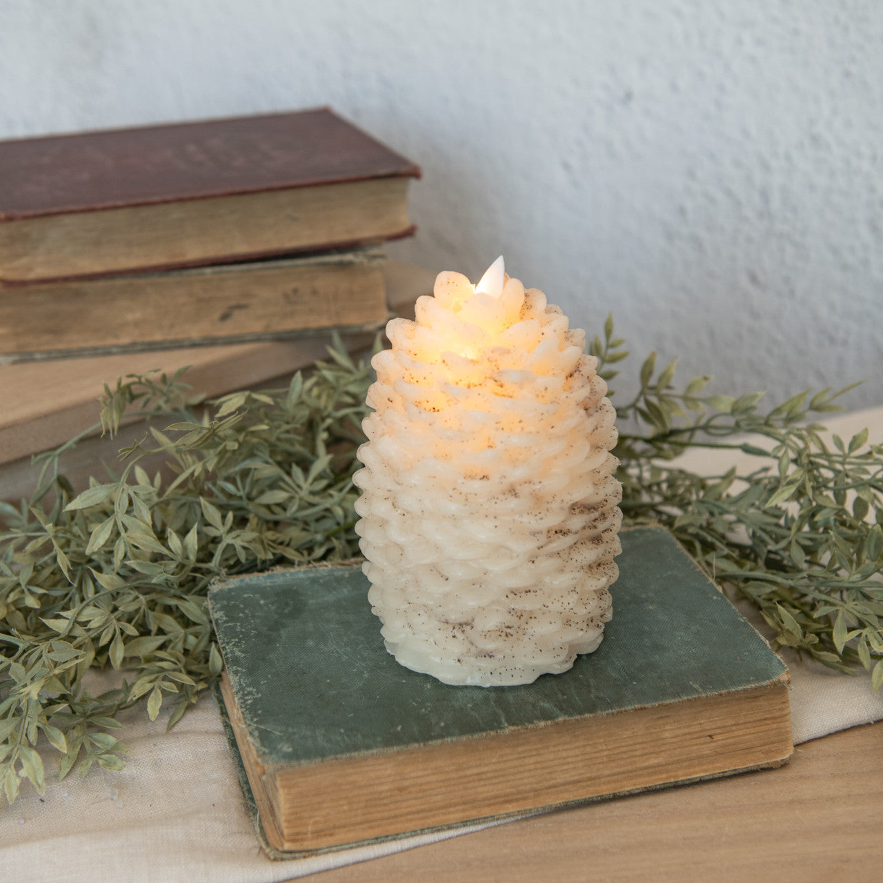 Battery Pinecone Candles - Cream