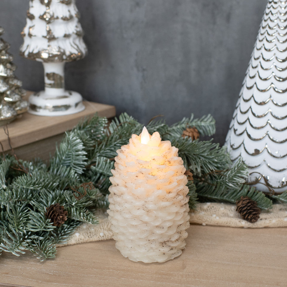 Battery Pinecone Candles - Cream