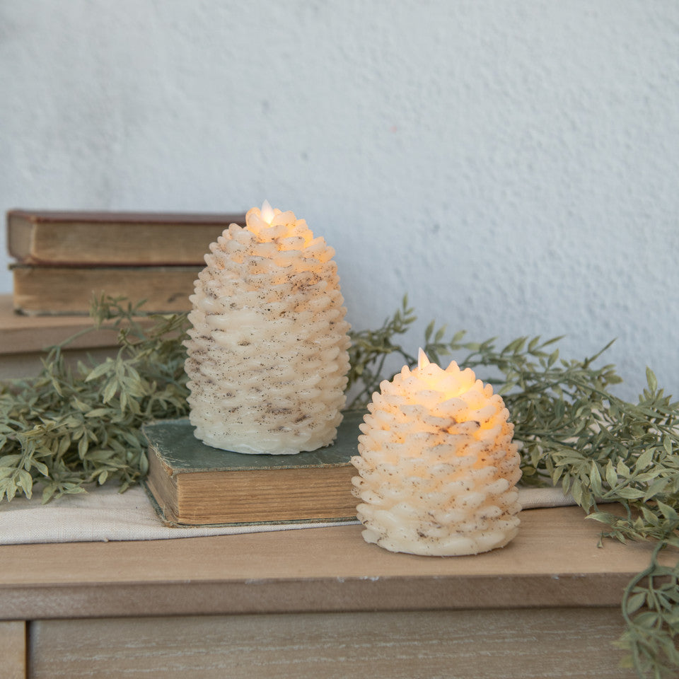 Battery Pinecone Candles - Cream