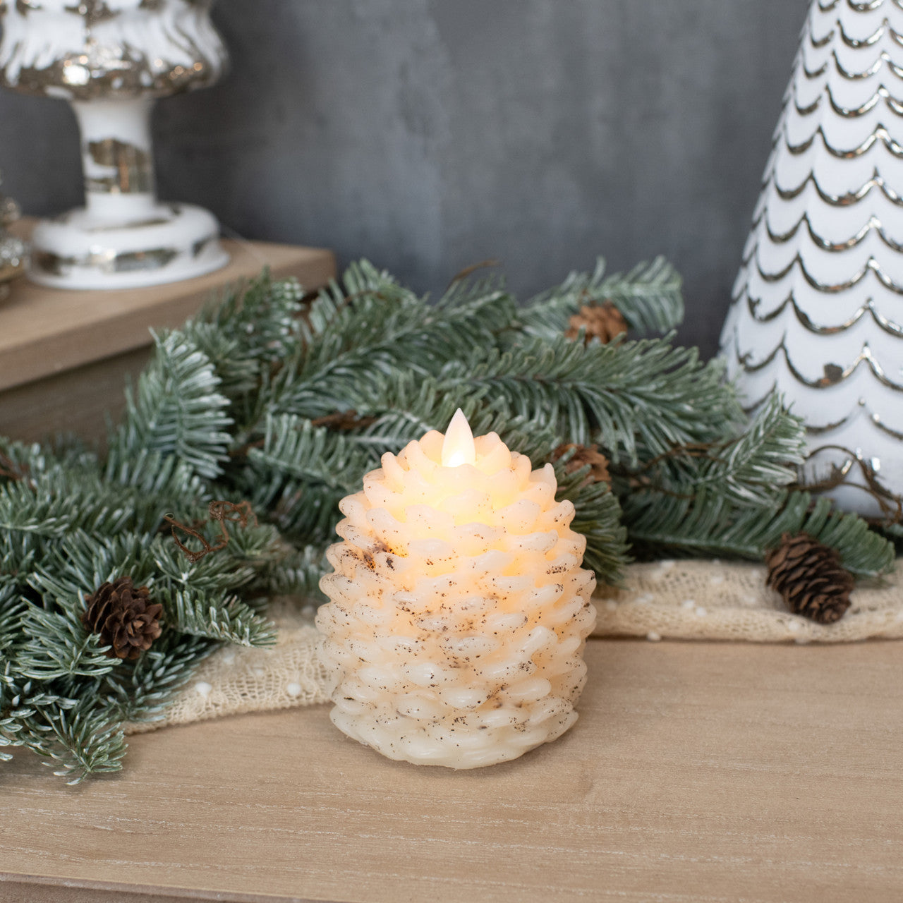 Battery Pinecone Candles - Cream