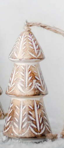 Assorted Etched Wood Tree Shaped Ornaments