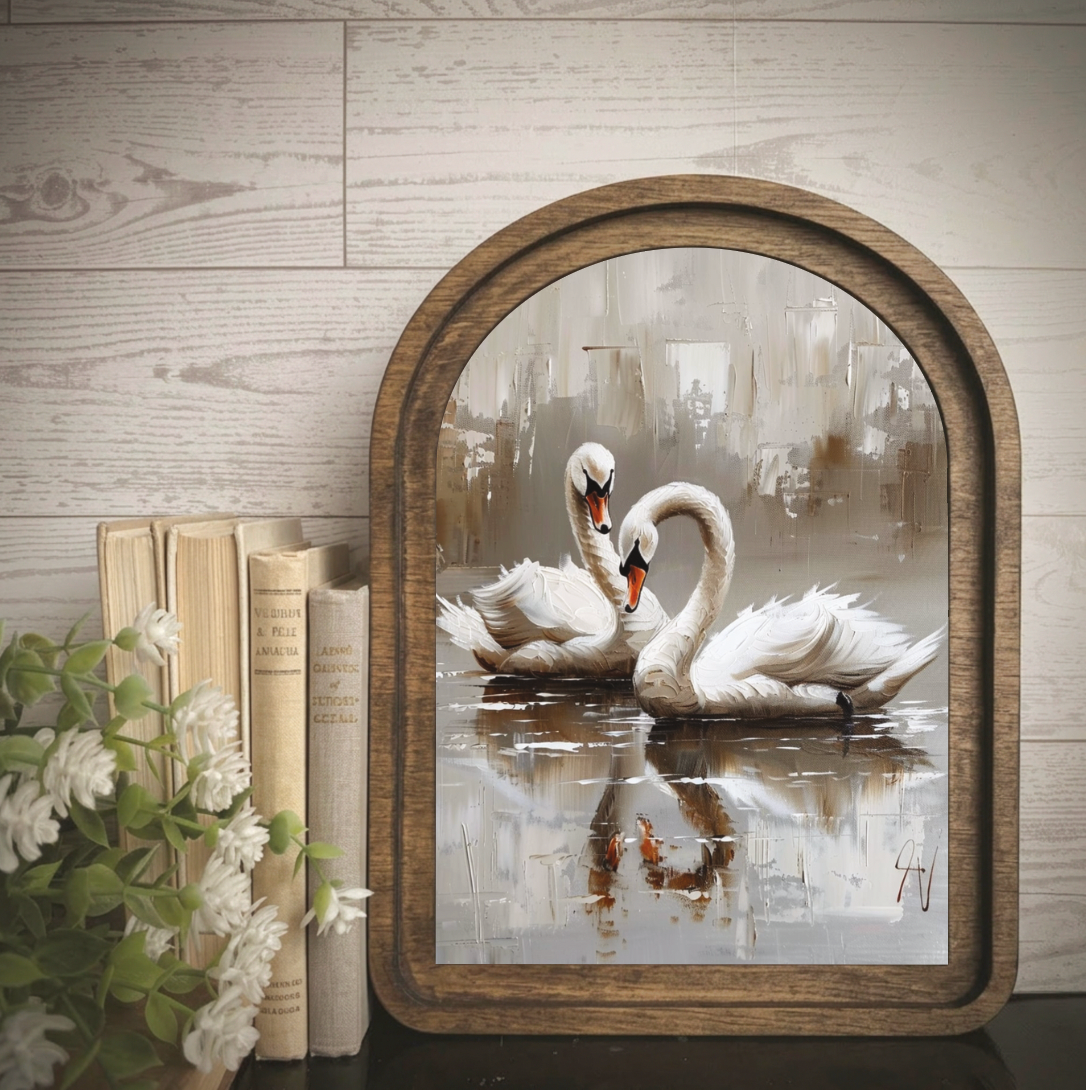 Arch Framed Art:  Swans