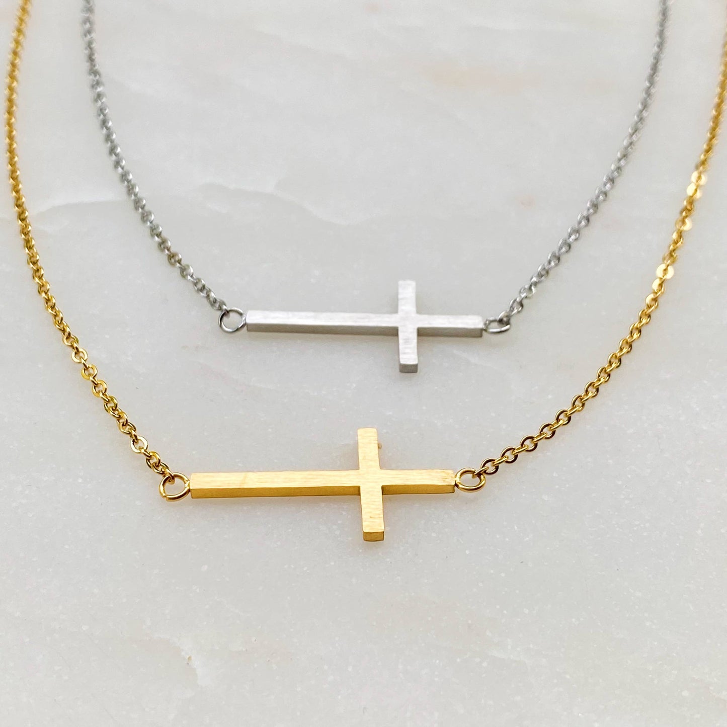 Side Cross Necklace: Silver