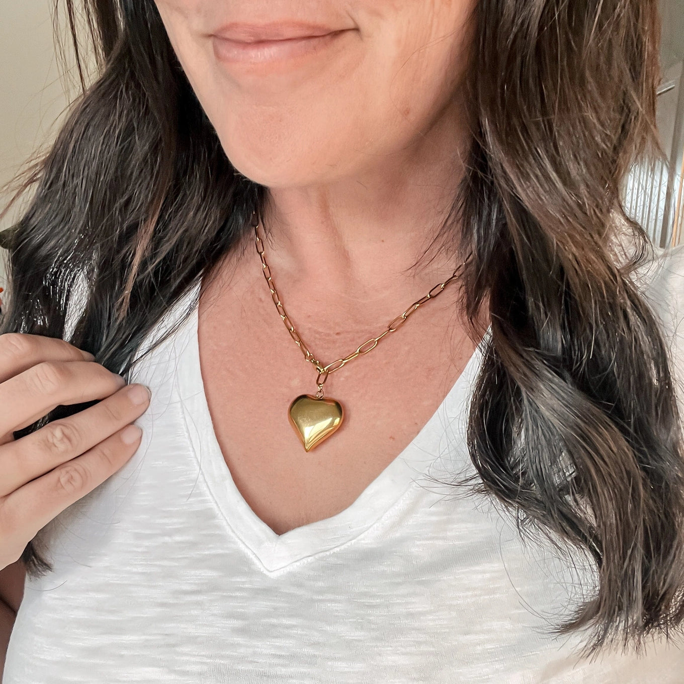 Puffed Gold Heart Link Necklace  (ONLINE EXCLUSIVE)