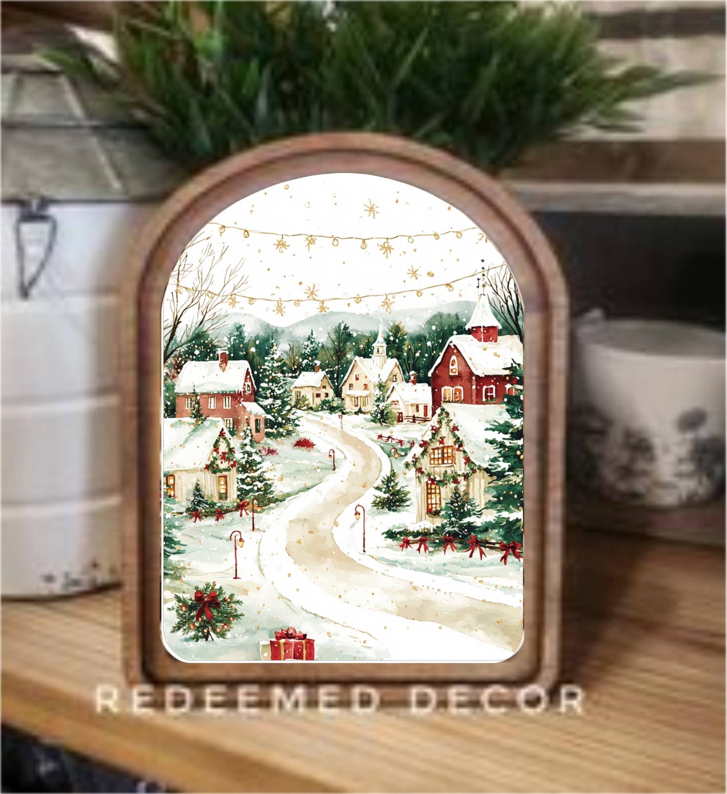 Arch Top Christmas Village Framed Art  : 6x8"