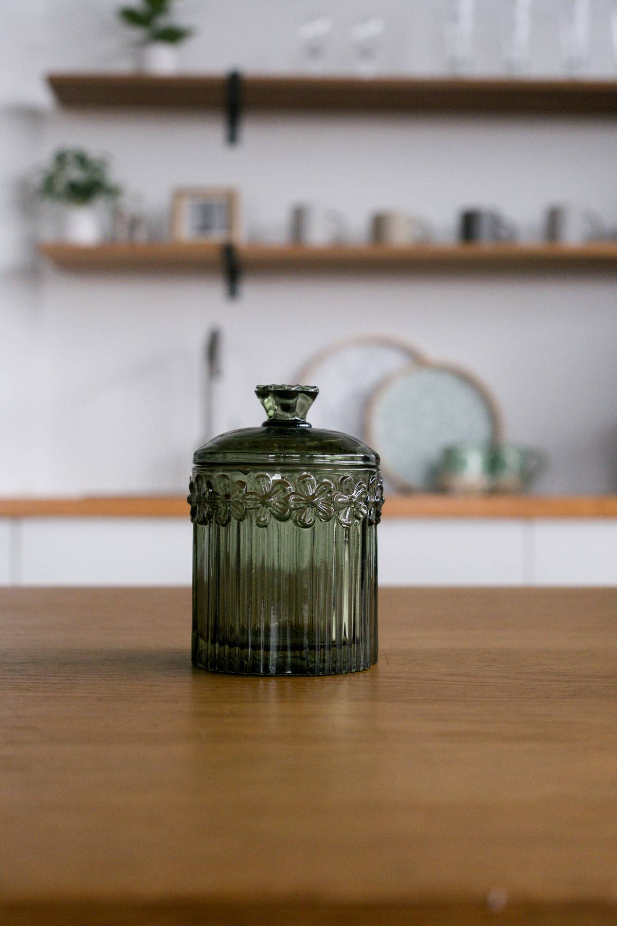Cottage Bloom Tall Green Vintage Glass Vessel