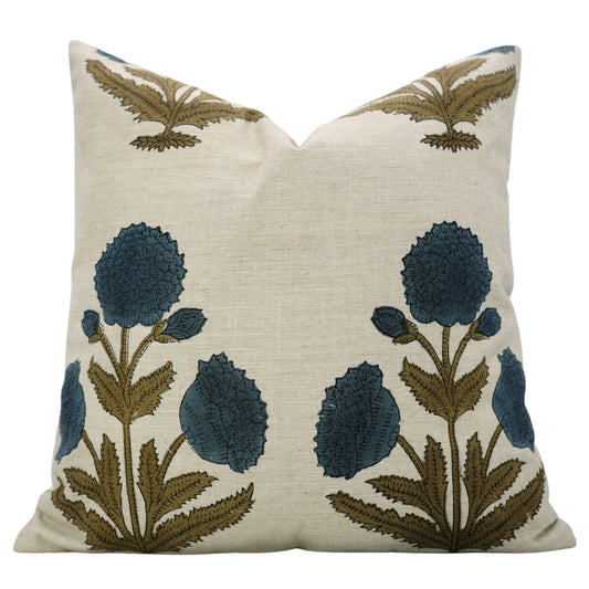 Bohemian Block Blue Floral Linen Pillow Cover (ONLINE EXCLUSIVE)