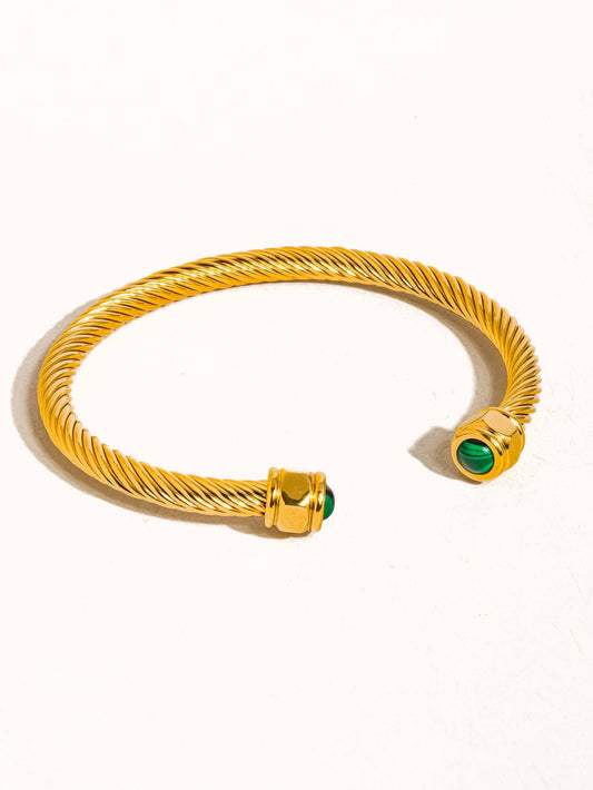 Gold Braided Green Bangle